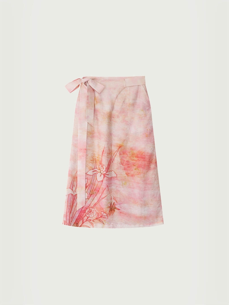 Pink Gradient Orchid Printed Wrap Skirt