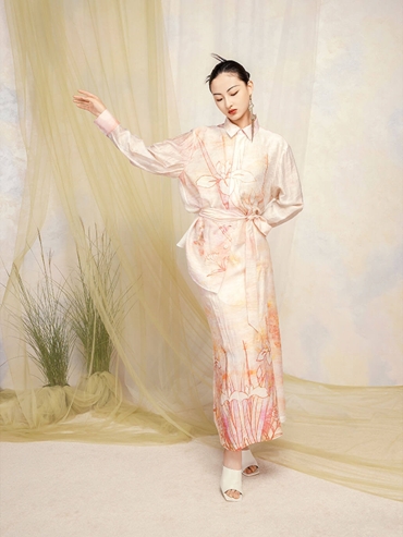 Pink Gradient Orchid Printed Wrap Skirt