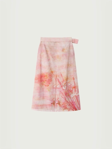 Pink Gradient Orchid Printed Wrap Skirt