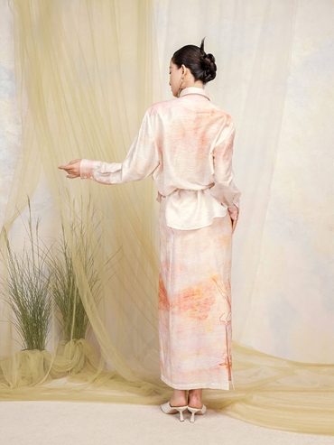 Pink Gradient Orchid Printed Wrap Skirt