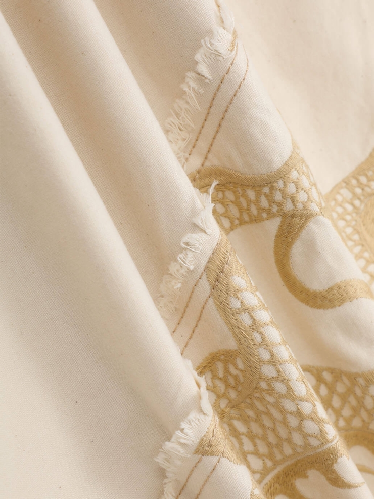 Cream Cotton Dragon Embroidery Trousers