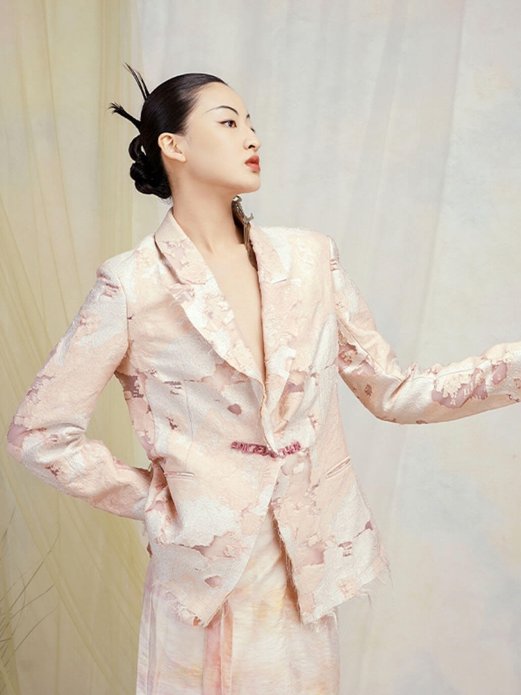 Pink Logo Chinese Knot Plant Dye Jacquard Blazer
