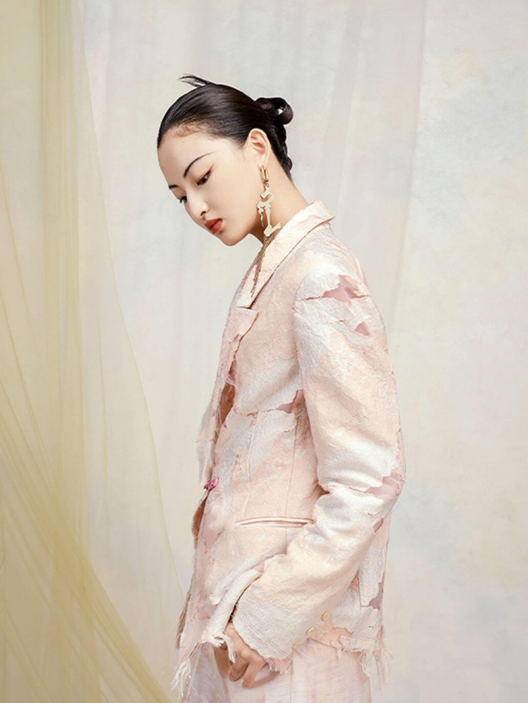 Pink Logo Chinese Knot Plant Dye Jacquard Blazer