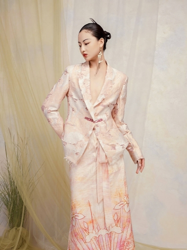 Pink Logo Chinese Knot Plant Dye Jacquard Blazer