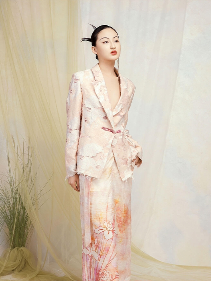 Pink Logo Chinese Knot Plant Dye Jacquard Blazer