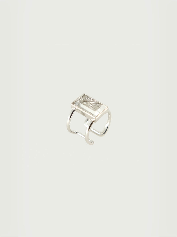 Silver Engraved Crystal Ring - White
