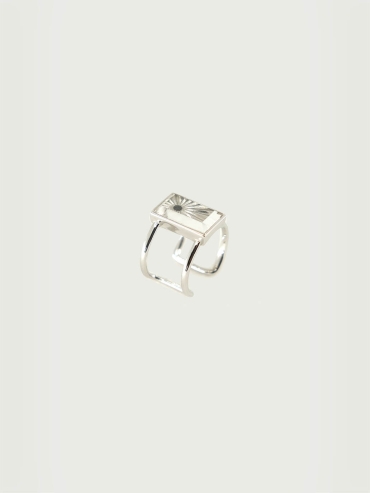 Silver Engraved Crystal Ring - Black