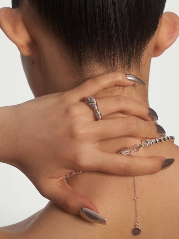 Silver Knitting Wool Coil Ring