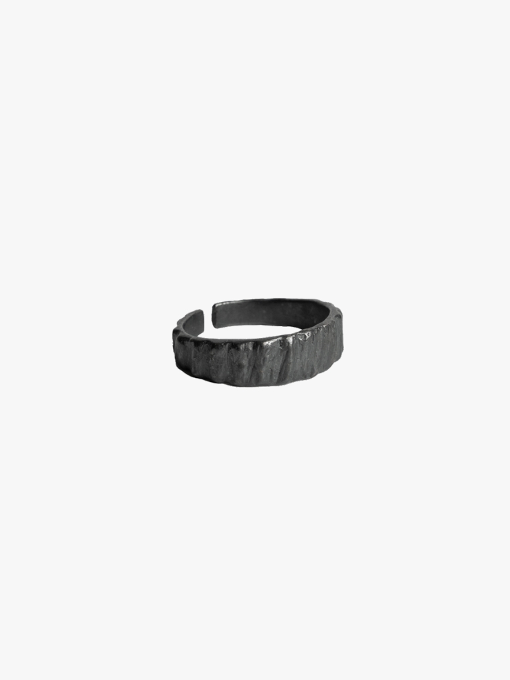 M.WONG Wood Collection Black Silver Ring