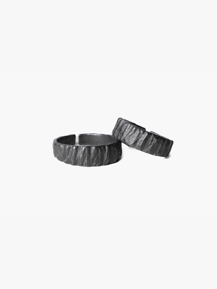 M.WONG Wood Collection Black Silver Ring