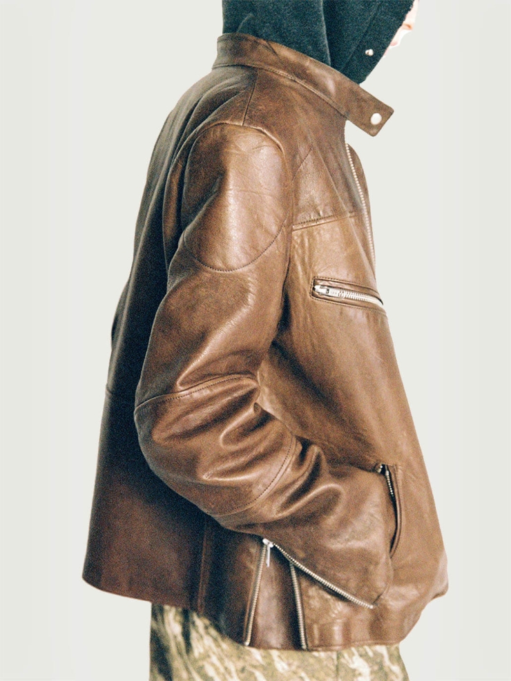 Brown Zippered Sheepskin Jacket
