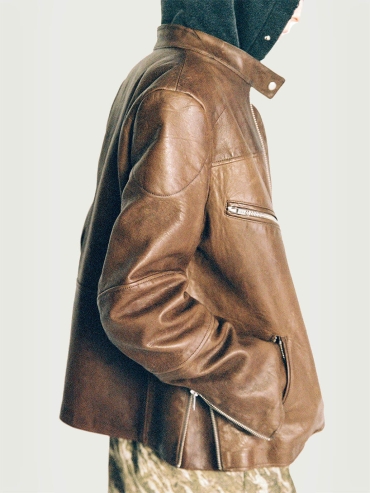 Brown Zippered Sheepskin Jacket