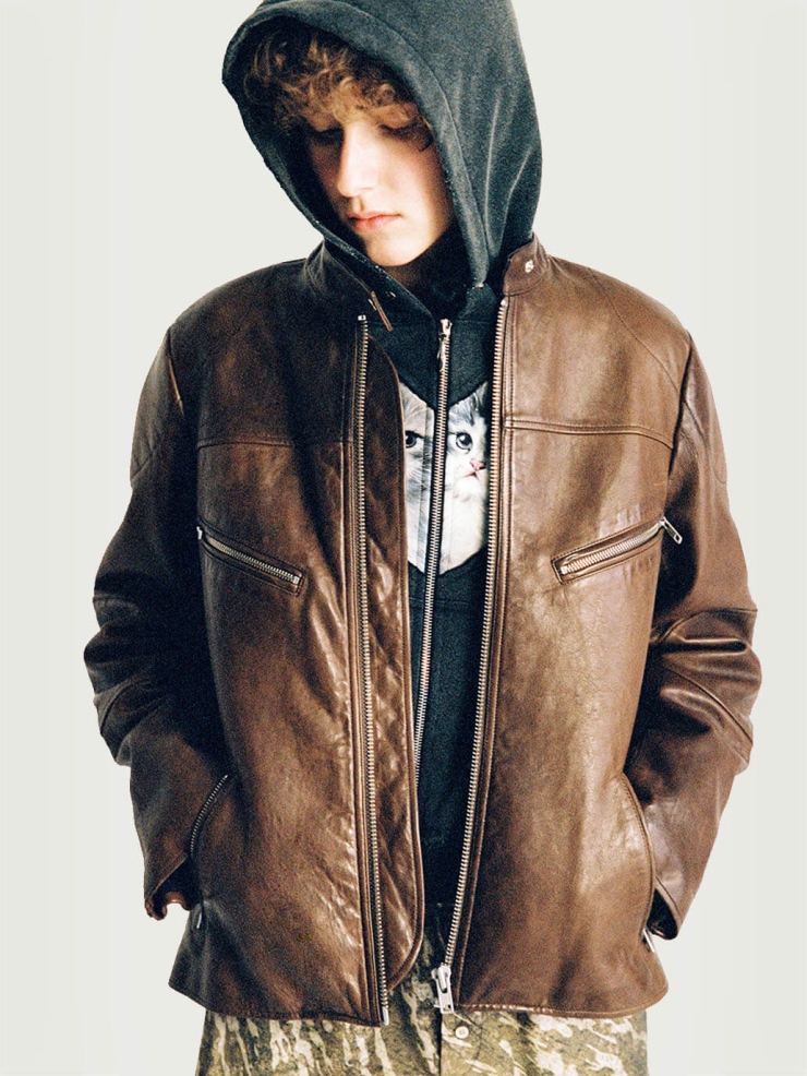 Brown Zippered Sheepskin Jacket
