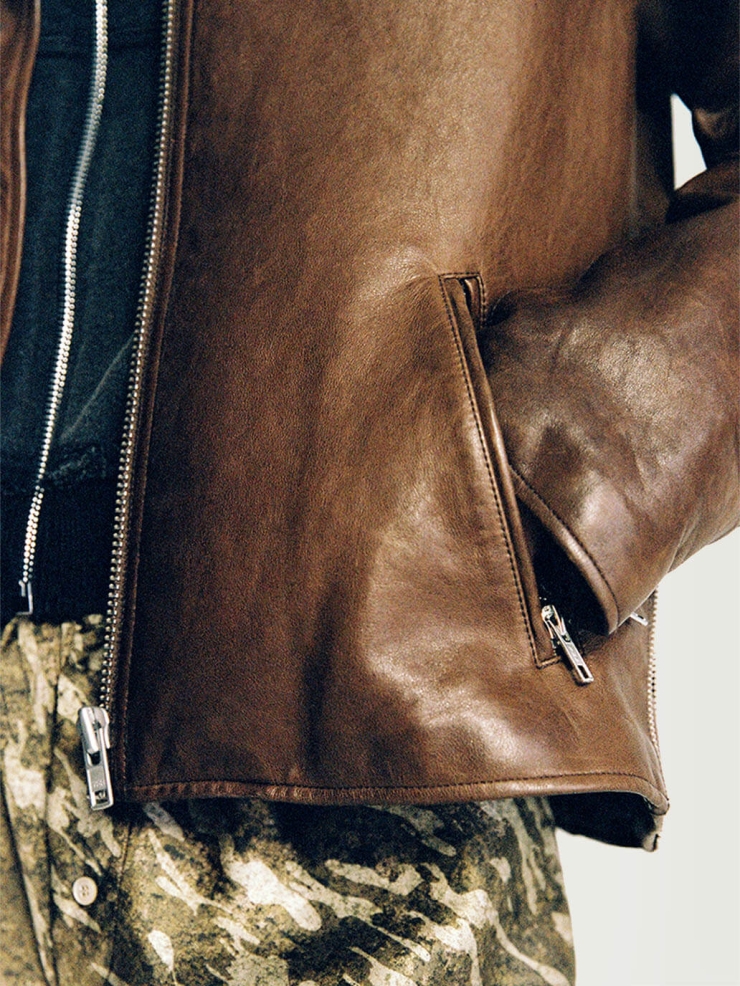 Brown Zippered Sheepskin Jacket