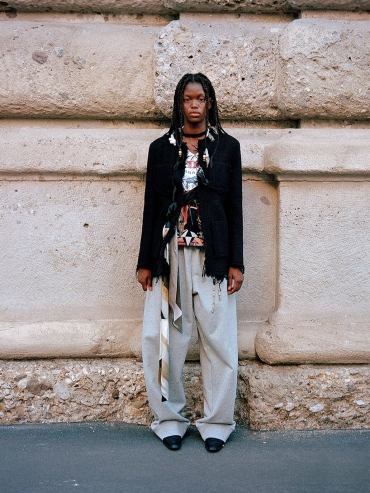 Black Printing Scarf Decorative Tweed Jacket