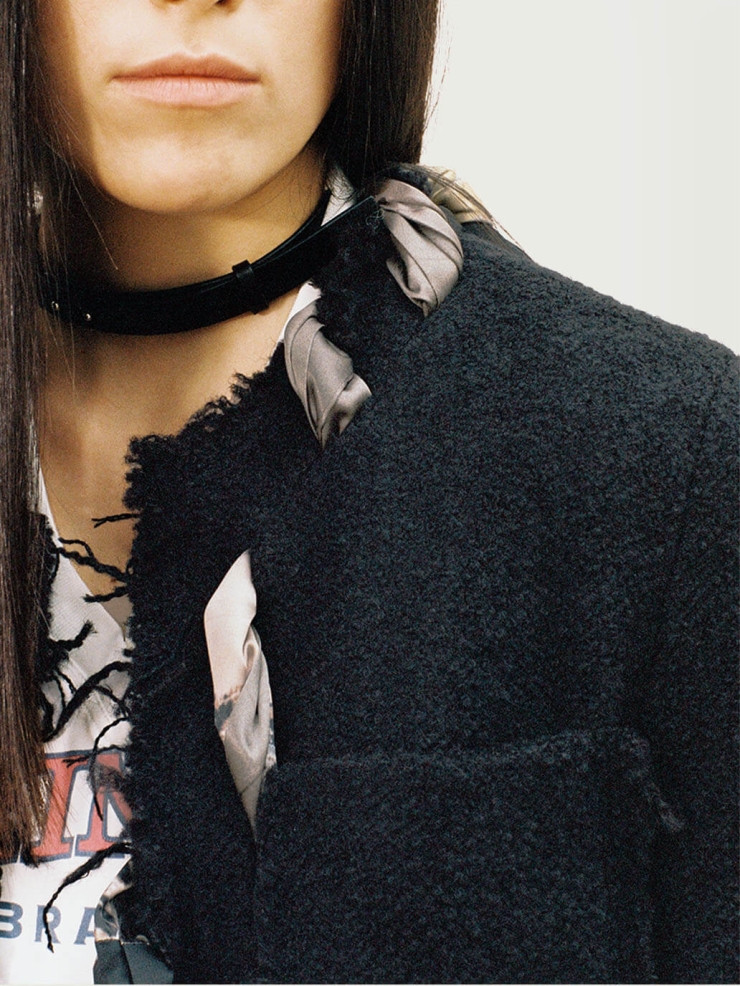 Black Printing Scarf Decorative Tweed Jacket