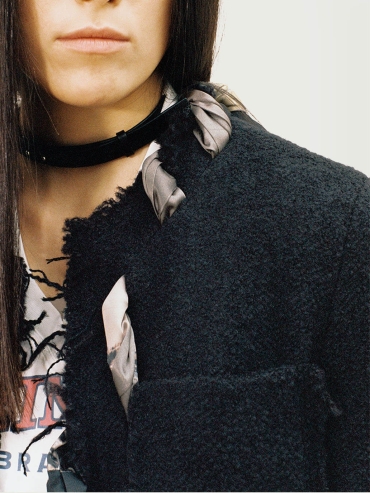 Black Printing Scarf Decorative Tweed Jacket