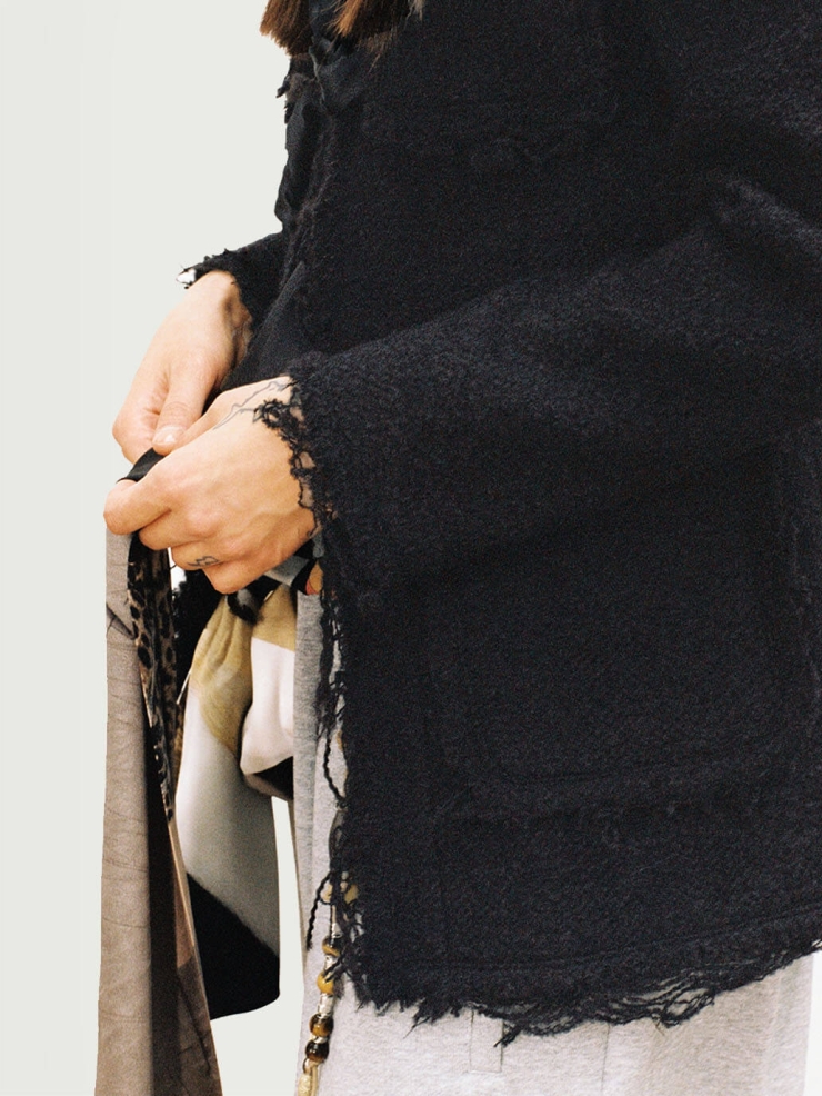 Black Printing Scarf Decorative Tweed Jacket