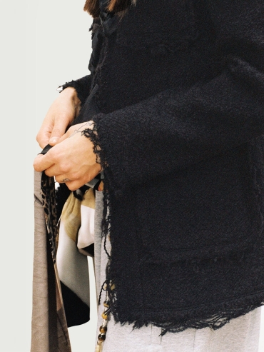 Black Printing Scarf Decorative Tweed Jacket