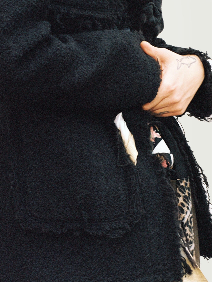 Black Printing Scarf Decorative Tweed Jacket