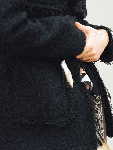 Black Printing Scarf Decorative Tweed Jacket