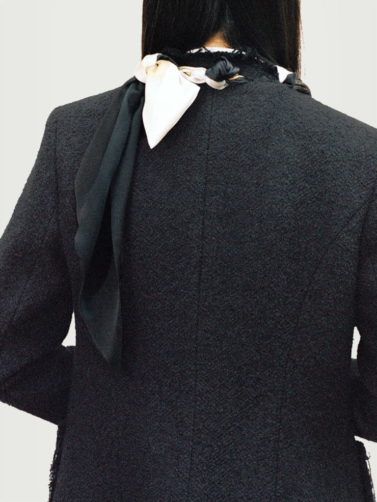 Black Printing Scarf Decorative Tweed Jacket