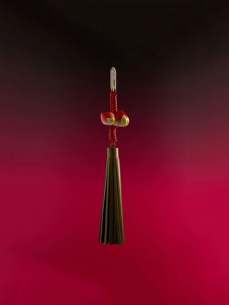 Red Walnut Leather Knot Glazed Green Tassel Bag Charm/Car Rearview Mirror Ornament