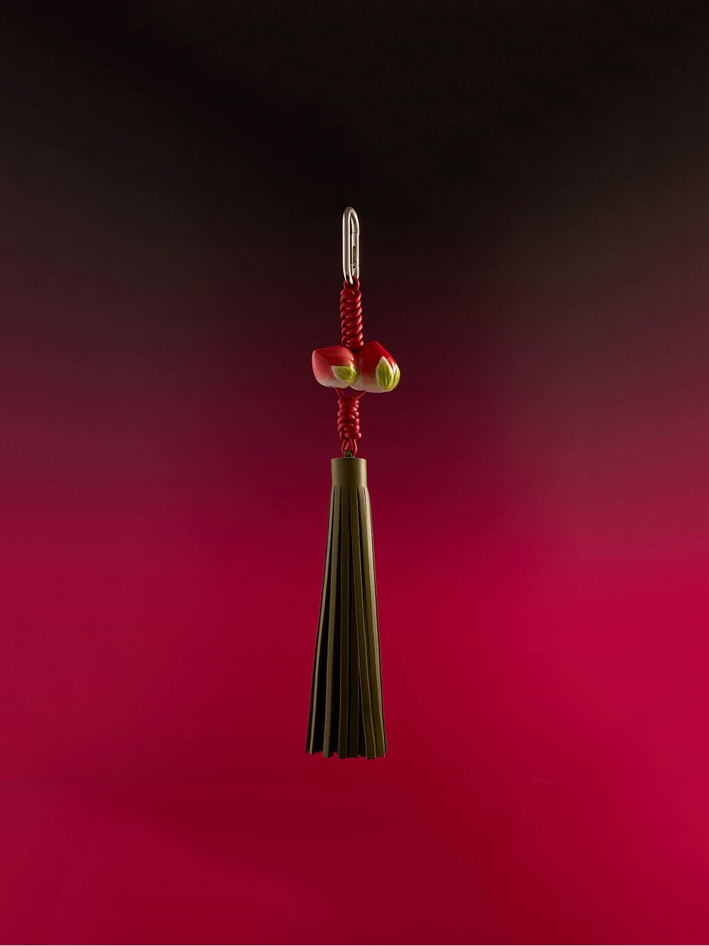 Red Walnut Leather Knot Glazed Green Tassel Bag Charm/Car Rearview Mirror Ornament