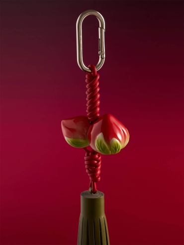 Red Walnut Leather Knot Glazed Green Tassel Bag Charm/Car Rearview Mirror Ornament