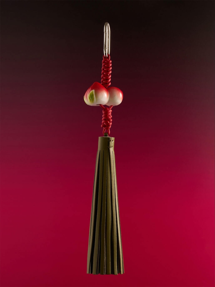 Red Walnut Leather Knot Glazed Green Tassel Bag Charm/Car Rearview Mirror Ornament