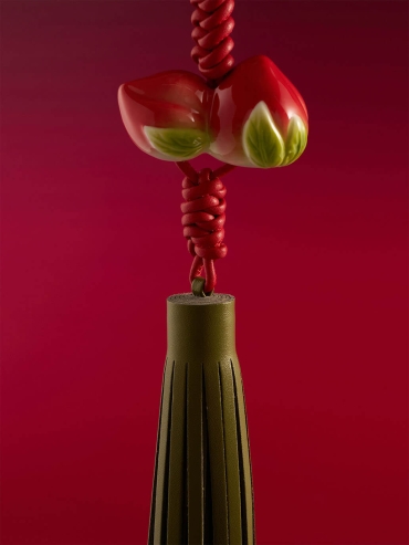 Red Walnut Leather Knot Glazed Green Tassel Bag Charm/Car Rearview Mirror Ornament