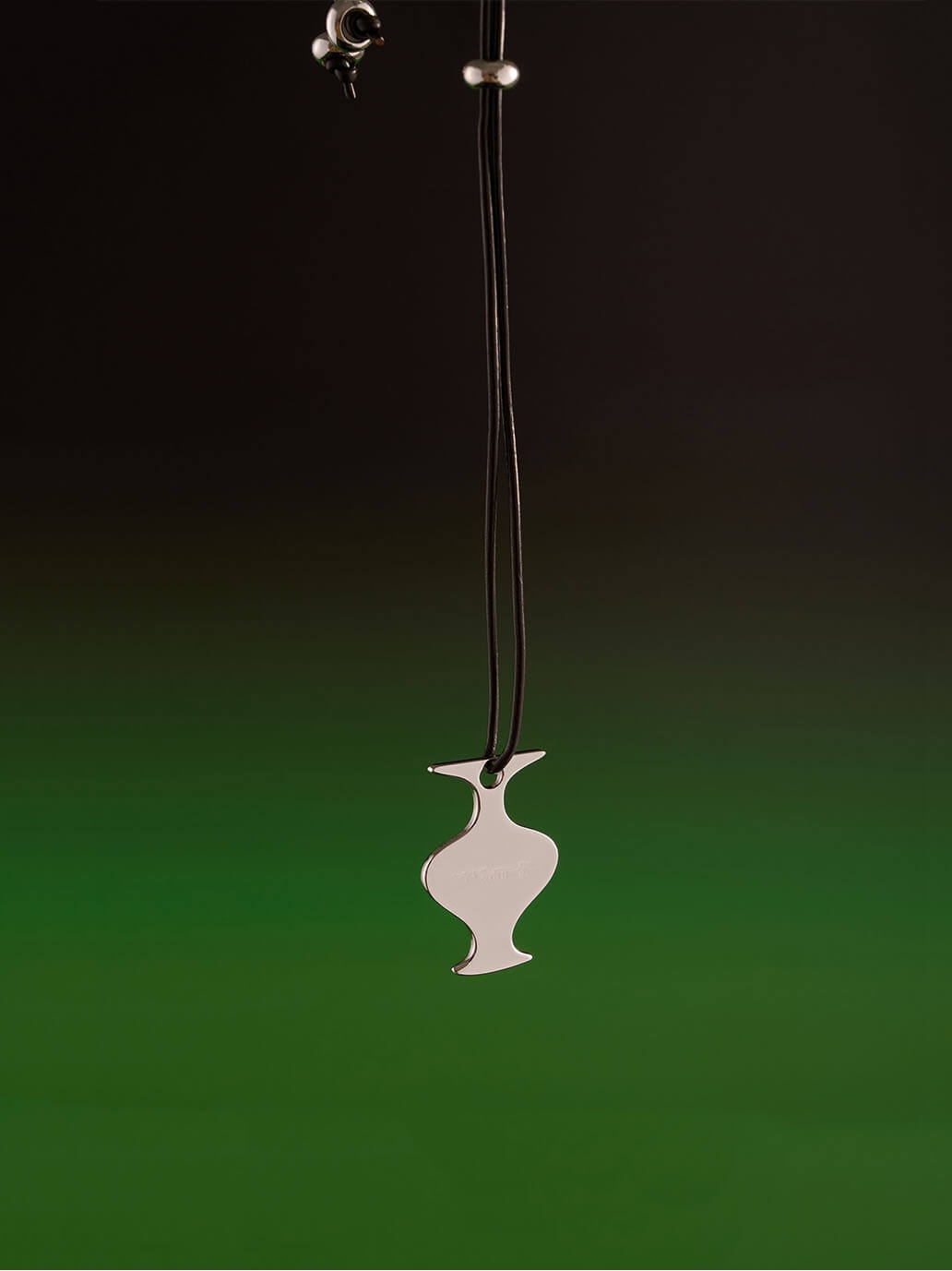 Black Mirror Moon Leather Cord with White Gold Plating Necklace