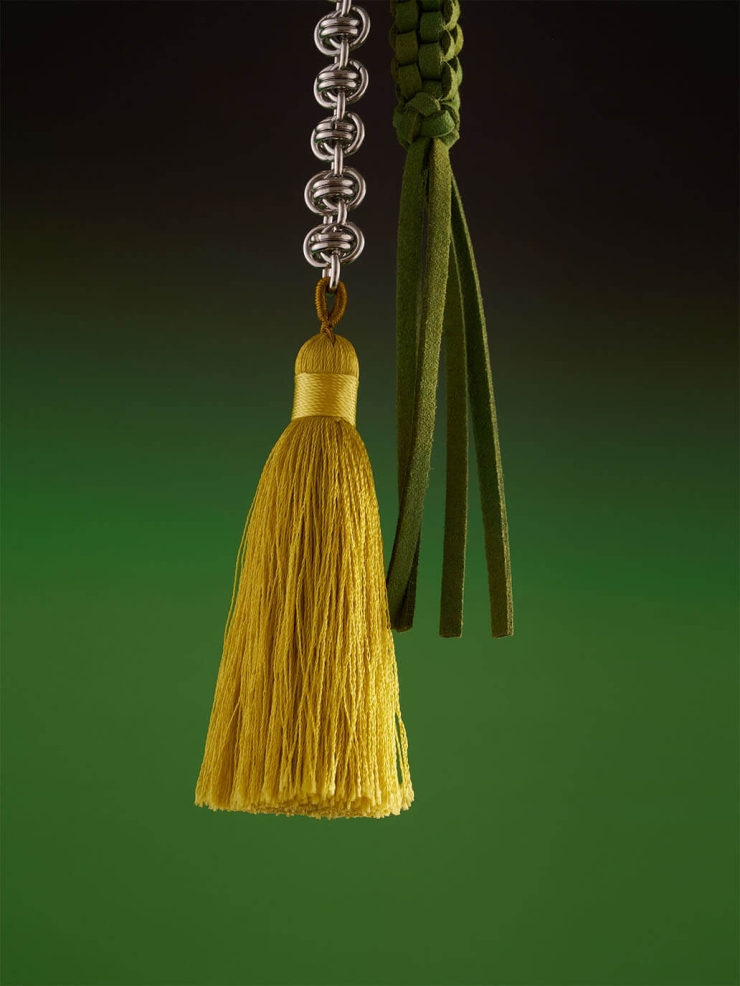 Green Mirror Moon Tasseled Metal Chain Bag Charm/Car Rearview Mirror Ornament