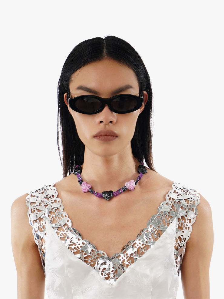 YUEQIQI VIOLET CERAMIC BEADING NECKLACE