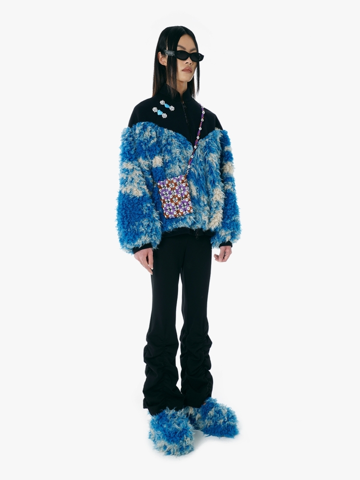 YUEQIQI BLUE FAUX FUR QIPAO JACKET