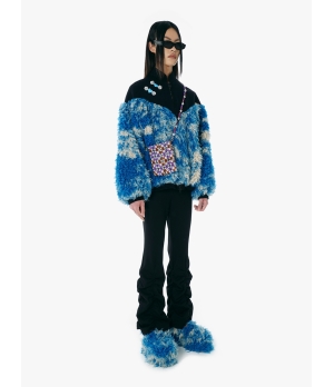 YUEQIQI BLUE FAUX FUR QIPAO JACKET