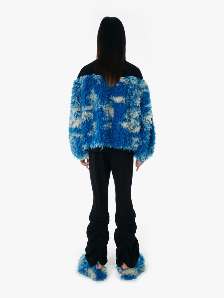 YUEQIQI BLUE FAUX FUR QIPAO JACKET