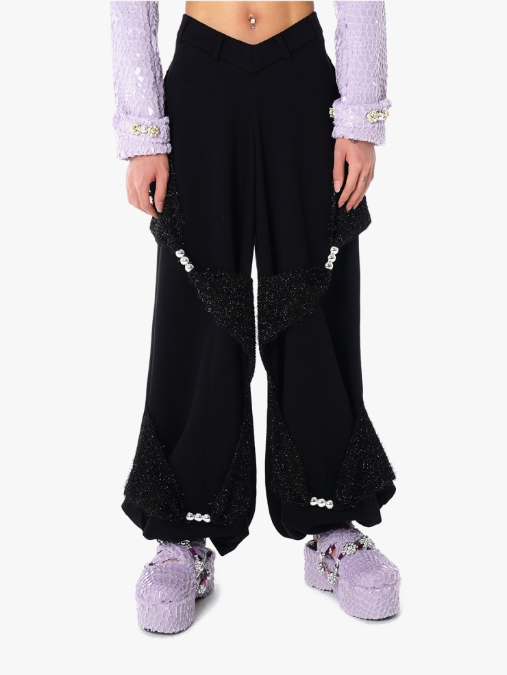 YUEQIQI BEADED SPORT V-WAIST PANTS