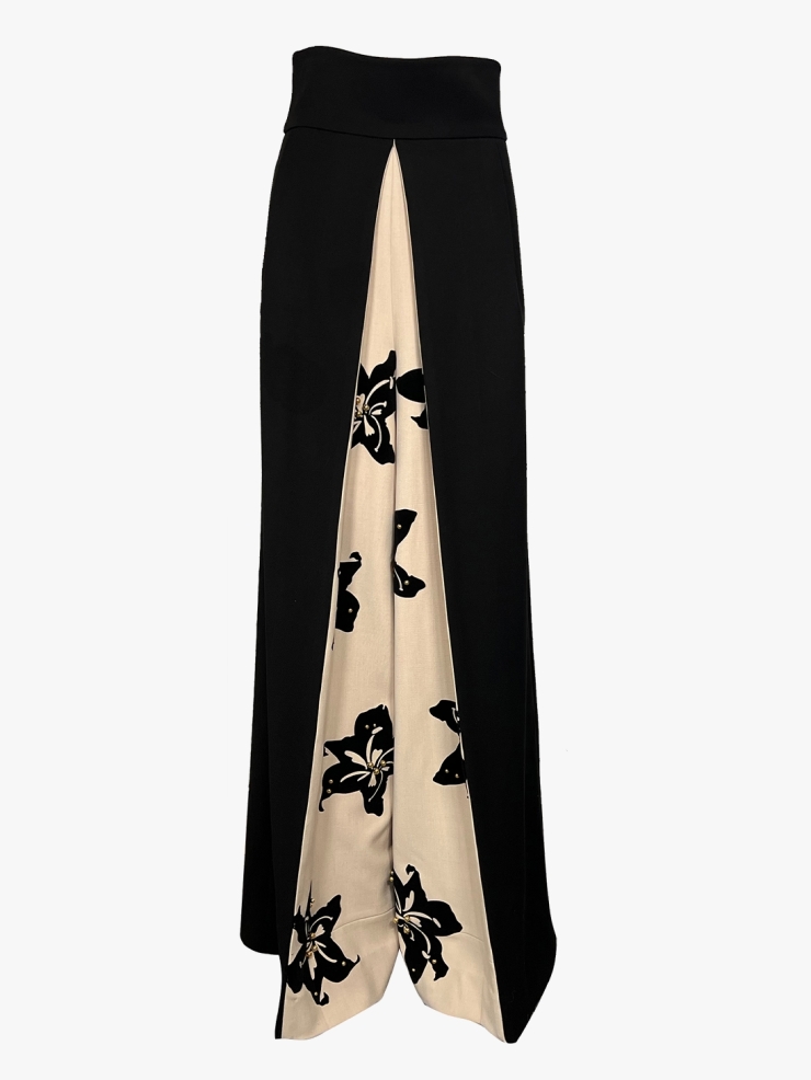 YUEQIQI YELLOW FLOCKING HIGH WAIST WIDE TROUSERS