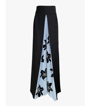 YUEQIQI BLUE FLOCKING HIGH WAIST WIDE TROUSERS