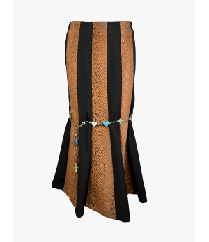YUEQIQI PATCHED SKIRT WITH BEADS BELT
