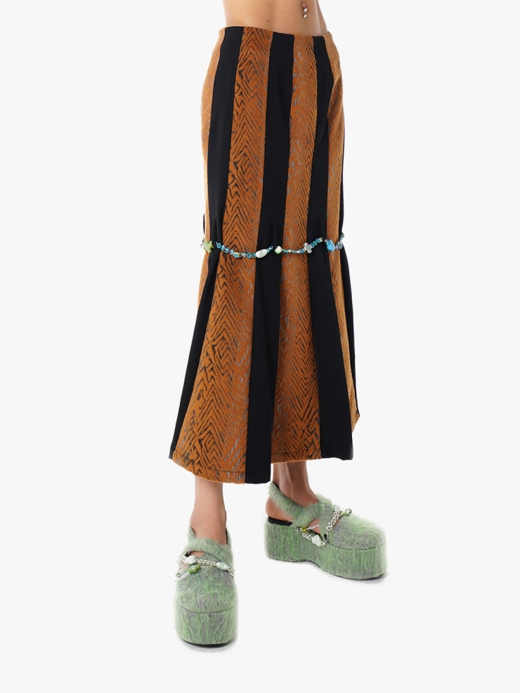 YUEQIQI PATCHED SKIRT WITH BEADS BELT