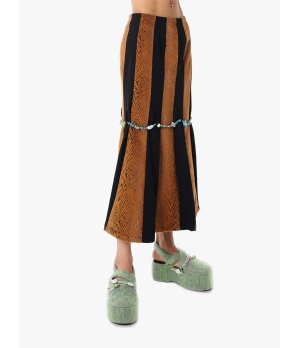 YUEQIQI PATCHED SKIRT WITH BEADS BELT