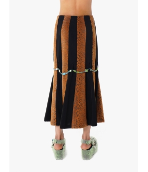 YUEQIQI PATCHED SKIRT WITH BEADS BELT