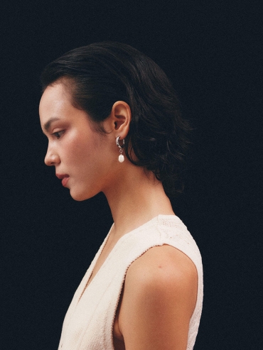 Silver Hoop Pearl Drop Earrings