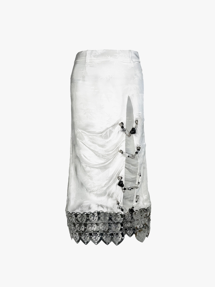 YUEQIQI LASER CUT SILK SKIRT