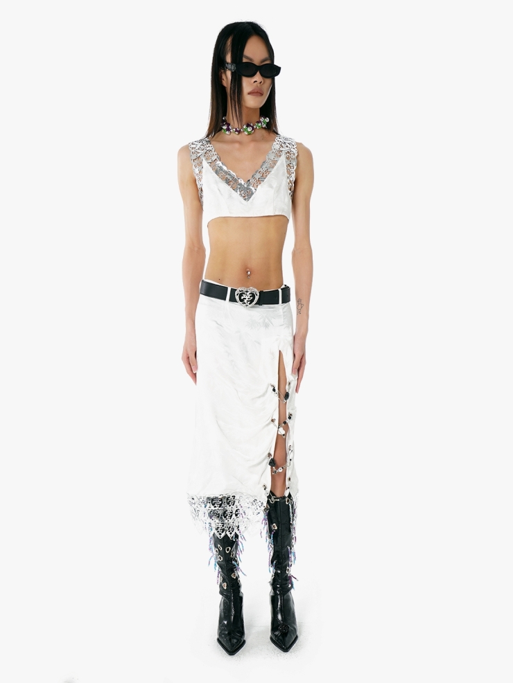 YUEQIQI LASER CUT SILK SKIRT