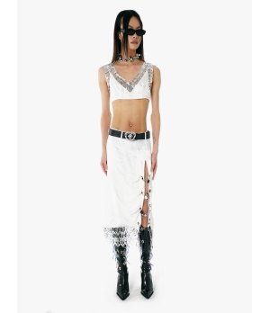 YUEQIQI LASER CUT SILK SKIRT