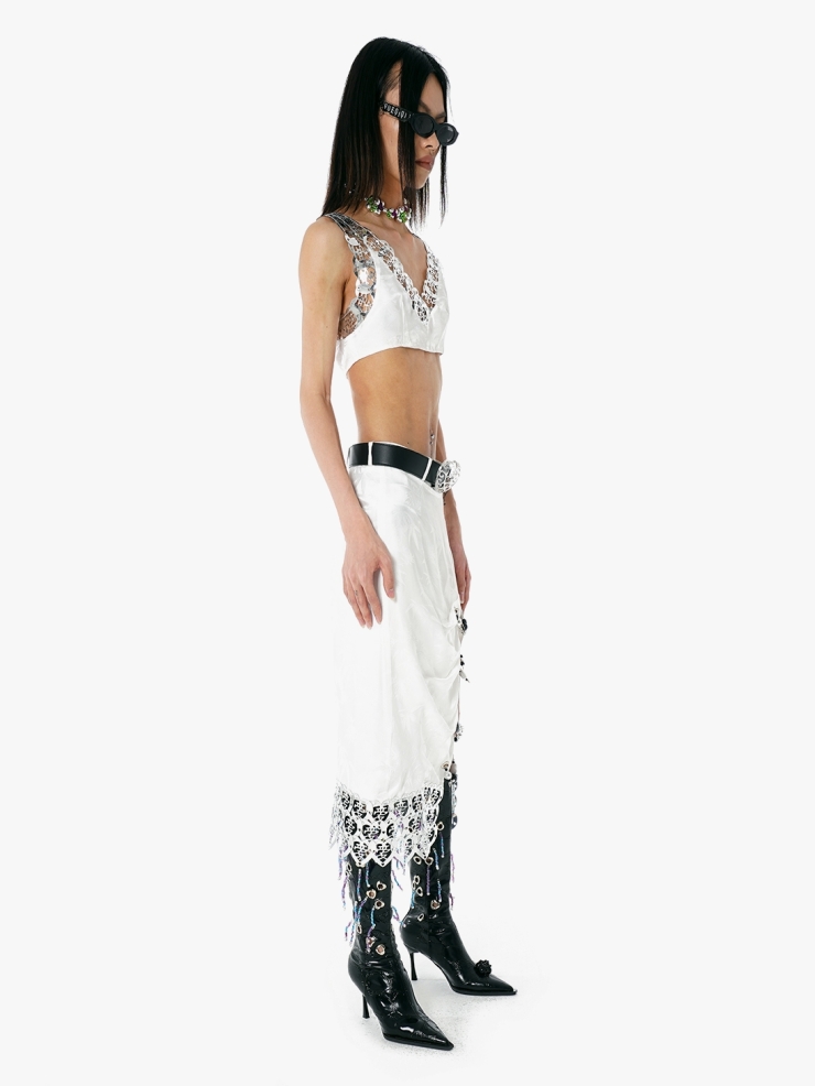 YUEQIQI LASER CUT SILK SKIRT