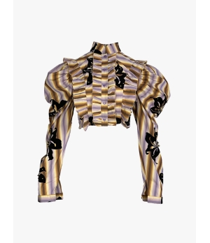 YUEQIQI Flocking Bubble Sleeve Shirt